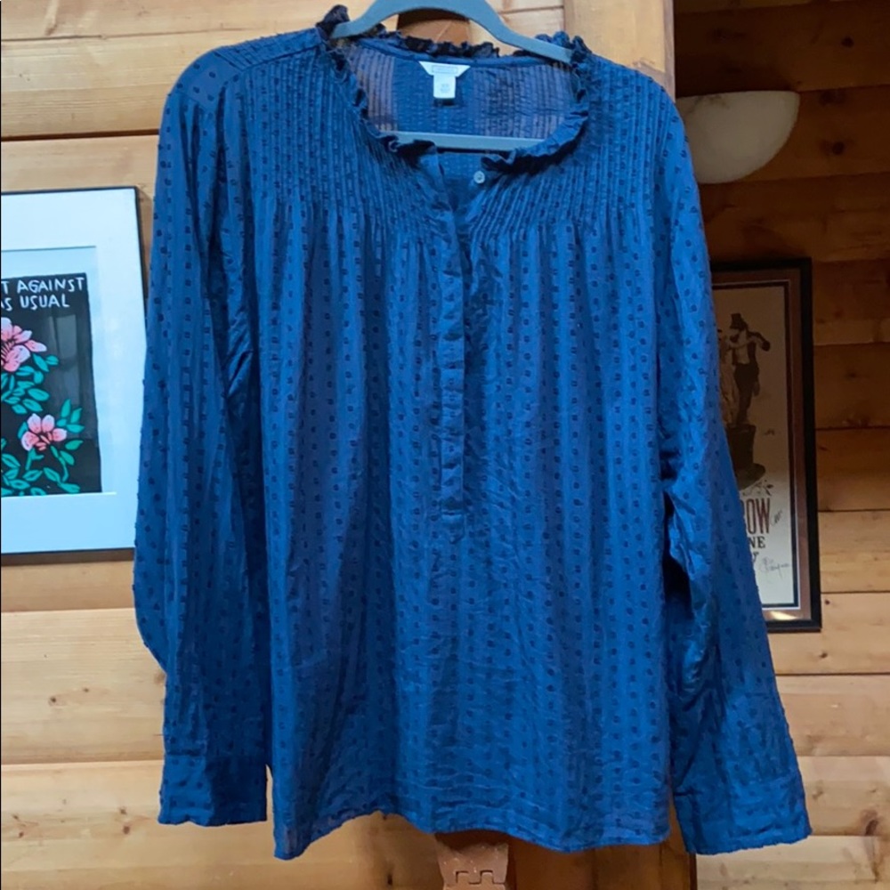 J Crew Point Sur clipped dot ruffle-neck popover